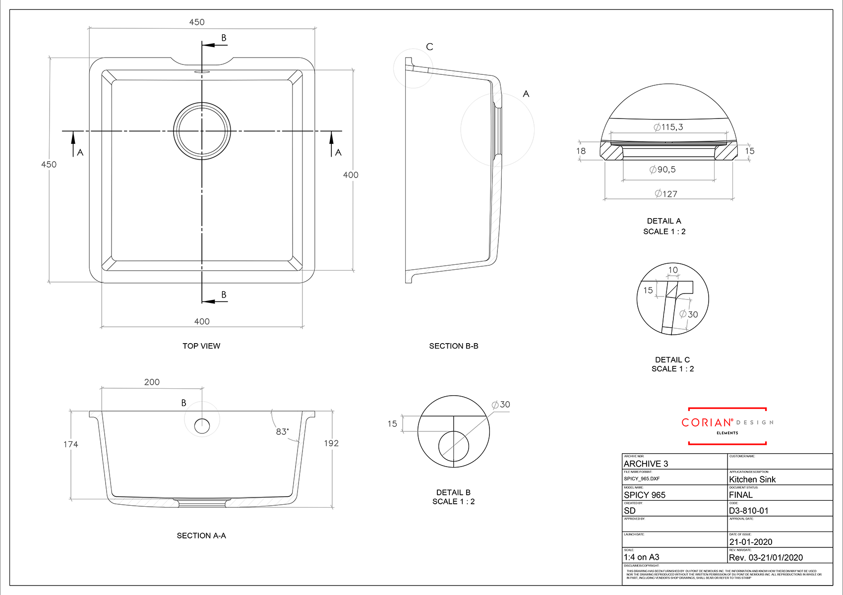 Corian Spicy 965 Integrated Sink