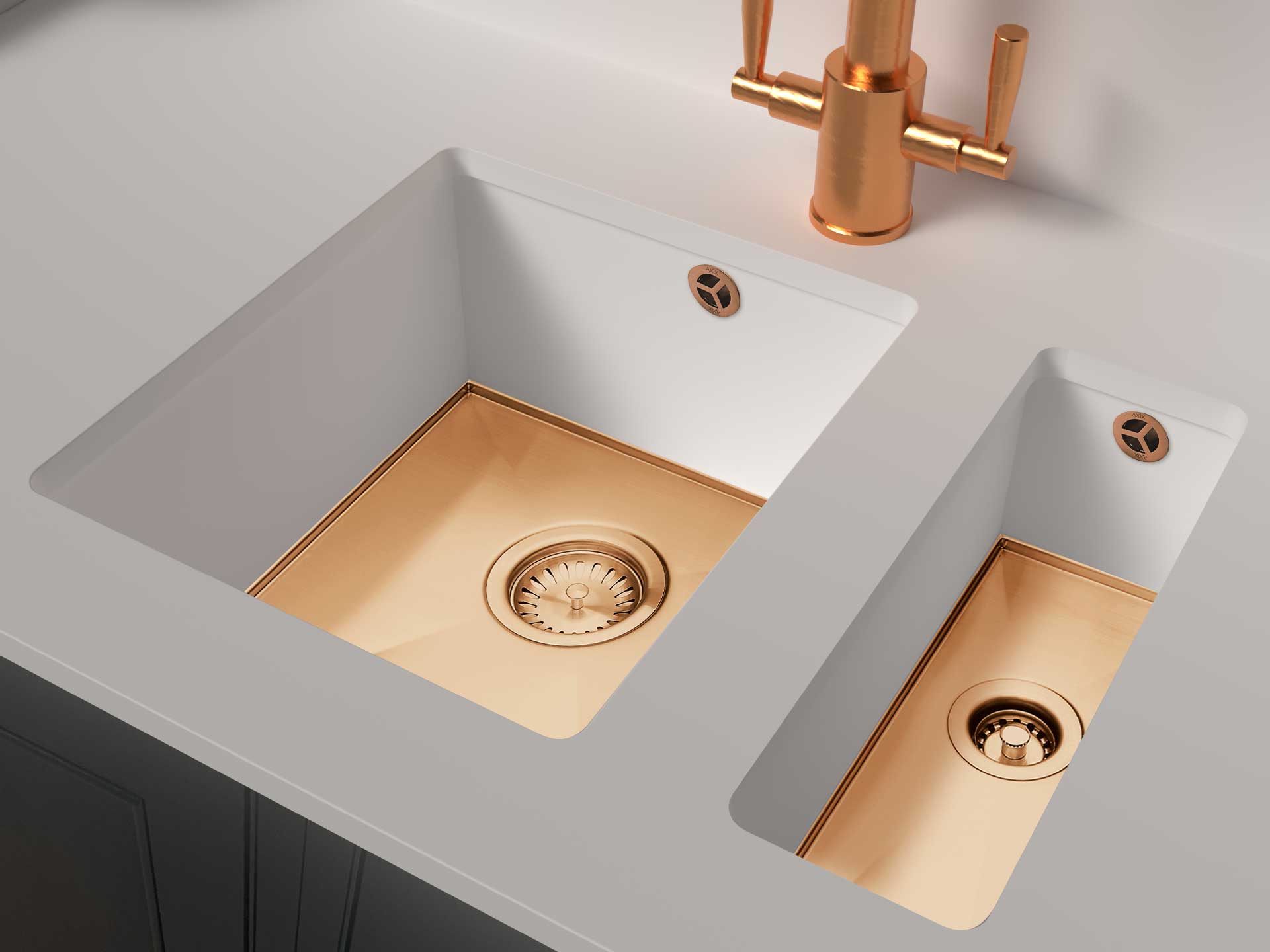 1810 Axixuno Set A 355U & 150U (full half bowl) sink Solid Surface