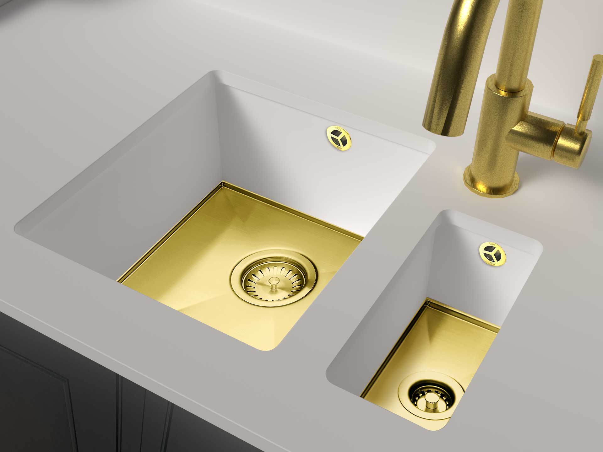 1810 Axixuno Set B 355U & 150U (short half bowl) sink Solid Surface