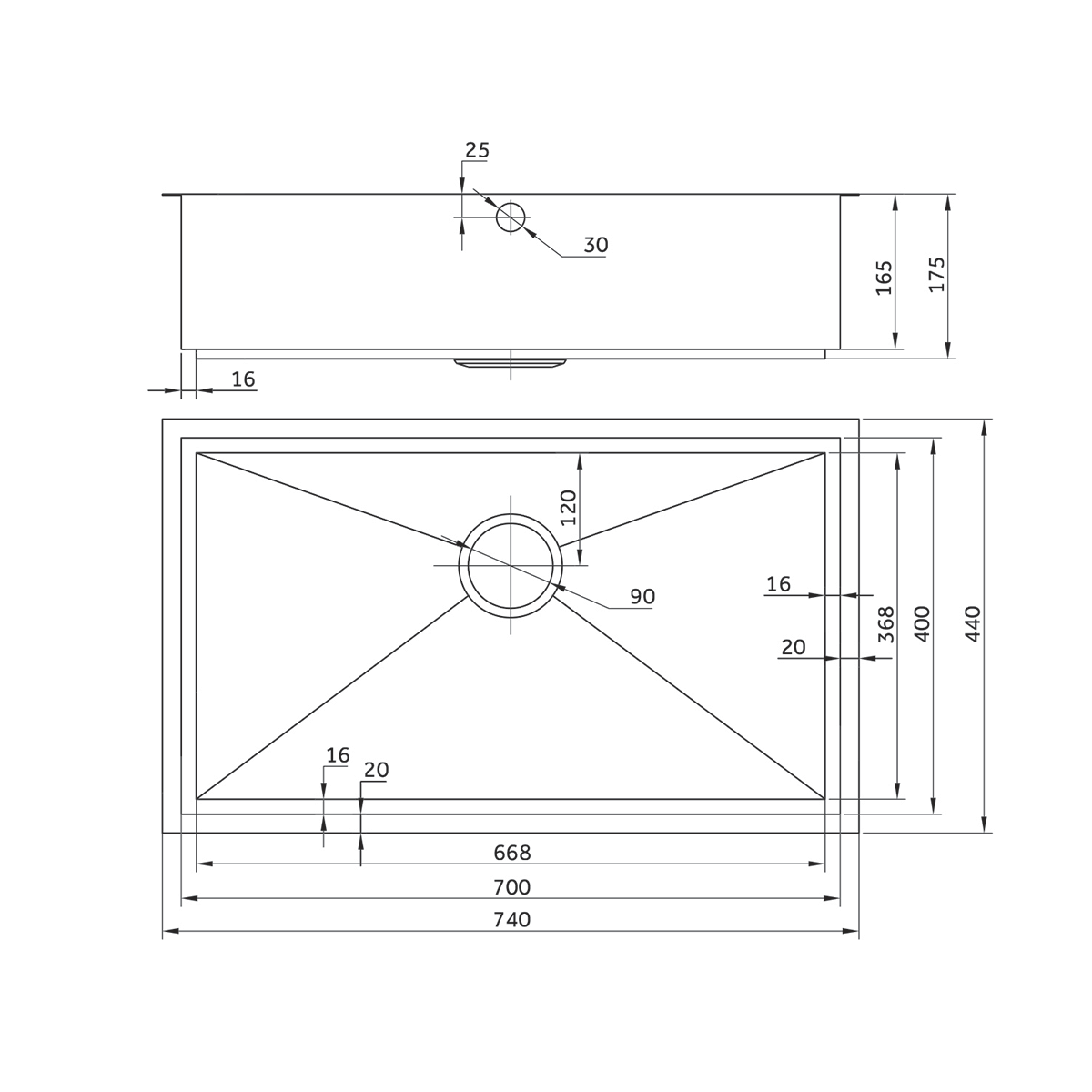 1810 Axixuno 700U Integrated Sink